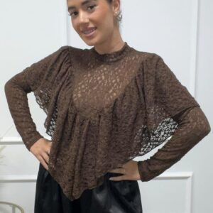 BLUSA VOLANTE MARRON